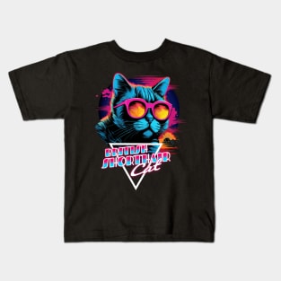 Retro Wave British Shorthair Cat Miami Shirt Kids T-Shirt